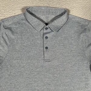 Lululemon Shirt Mens Small Blue Pique Knit Golf Polo‎ Casual Preppy Logo Stretch